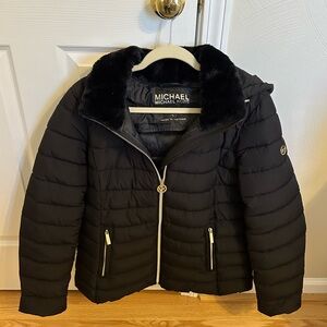 Michael Kors Black Puffer Jacket with Plush Collar